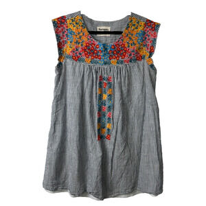 Savanna Jane Embroidered Floral Stripe Mini Dress Size M Lined Boho Peasant D35